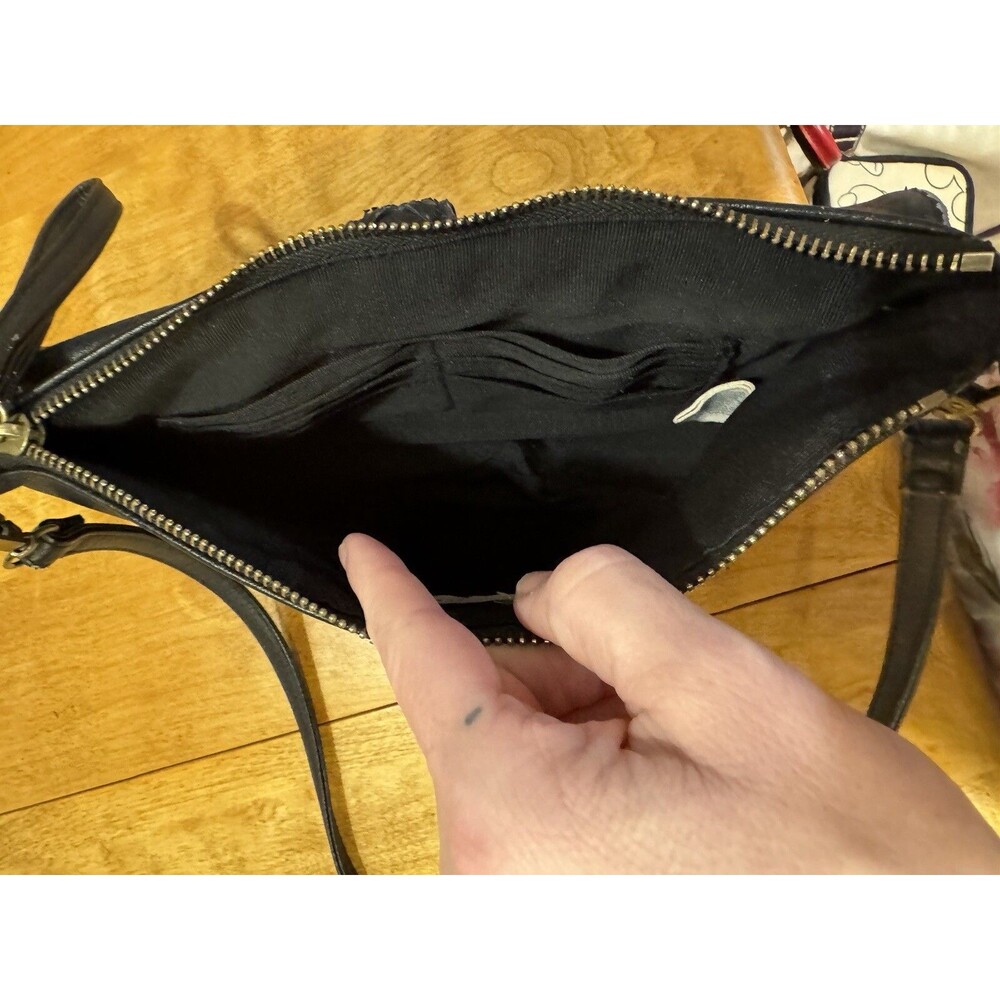Lucky Brand Black Leather Pebbles Crossbody Bag Foldover Wallet Purse Distressed - Picture 8 of 16